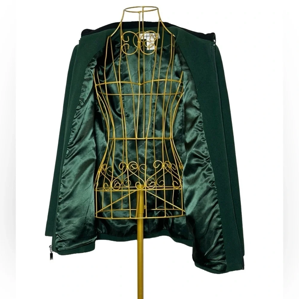 Preston & York Wool Coat in Rich Green with Pockets, Full Zip, & Hood, Small - Picture 9 of 15